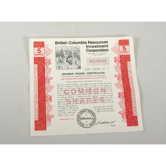 6 Share Certificates British Columbia Resources Investment Corporation BCRIC - Picture 3 of 4